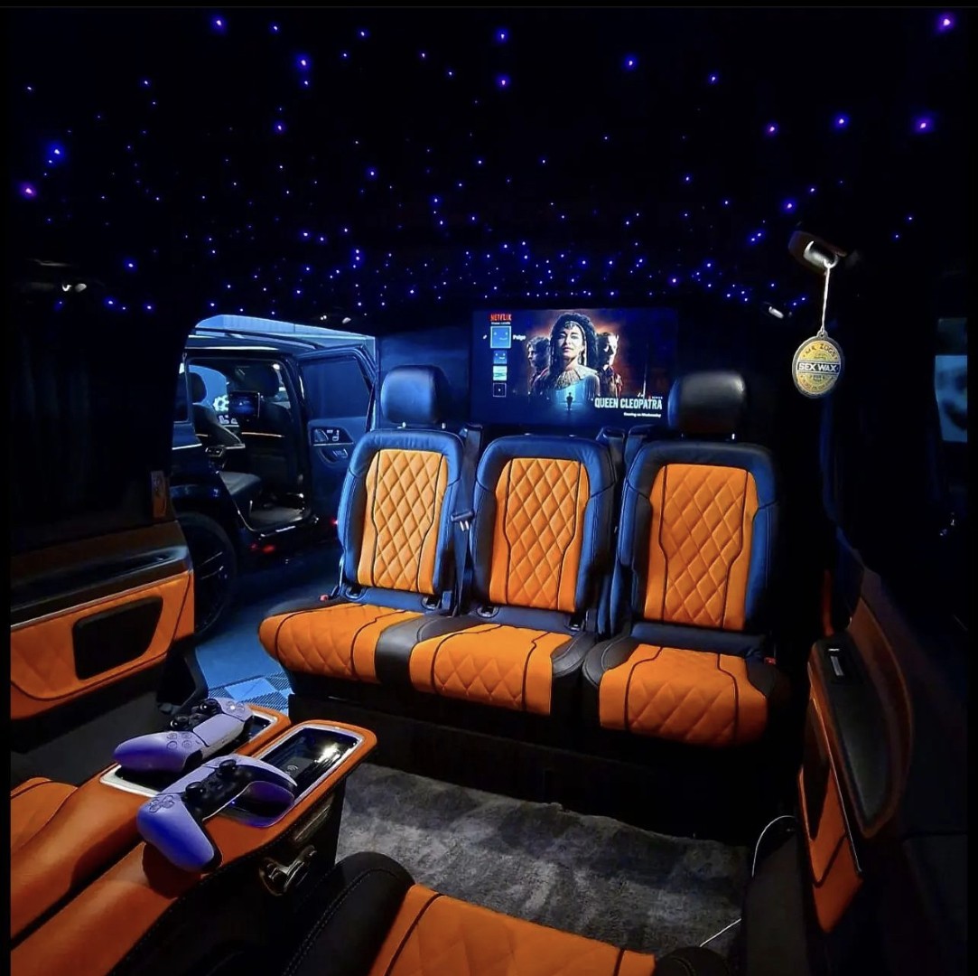 Premium custom seating and trim inside a converted van